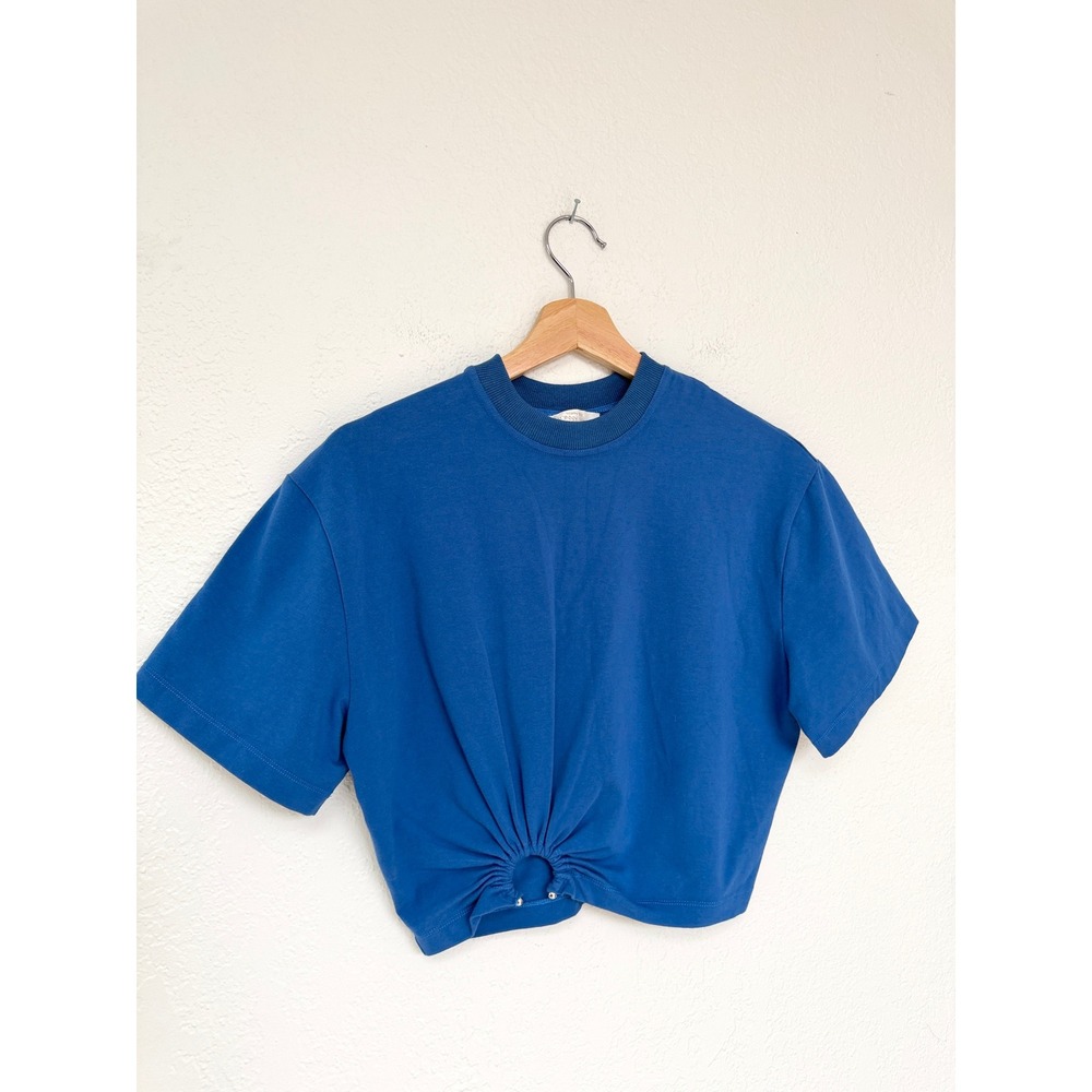 Torn by Ronny Kobo Royal Blue Cropped T-Shirt Gathered Keyhole Detail Small